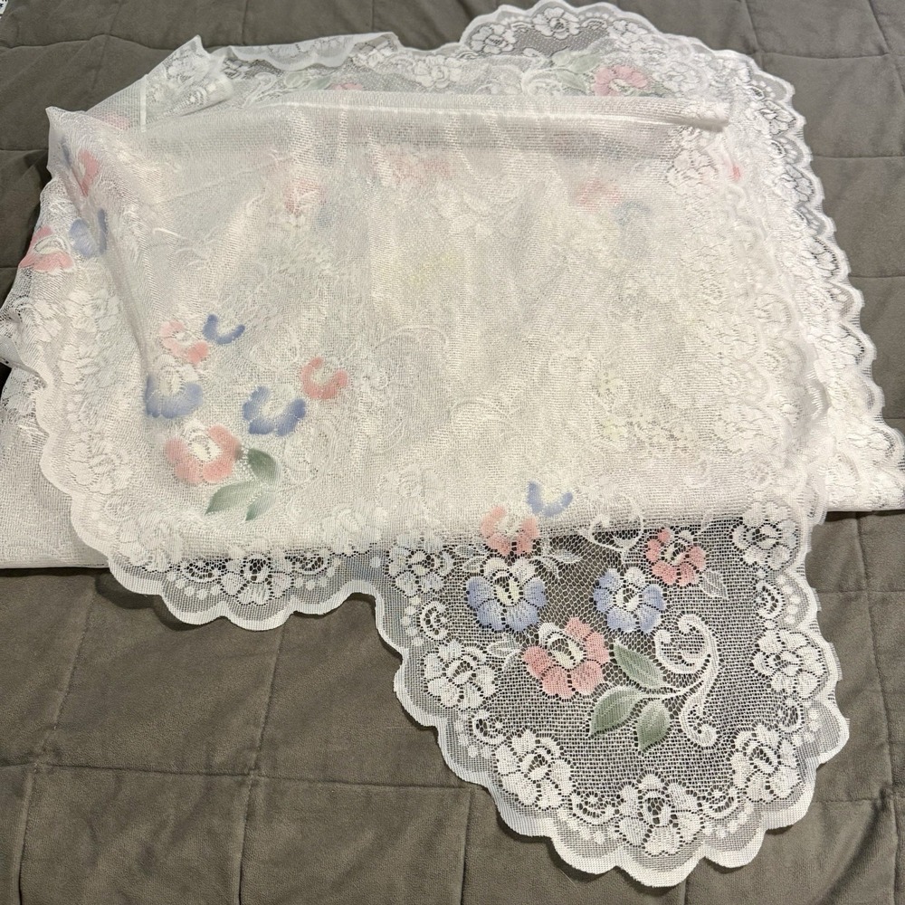 Vintage Floral Lace Curtain Panel 82.5" Sheer Scalloped Cottage Core Shabby Chic
